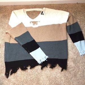 Distress V Neck Sweater